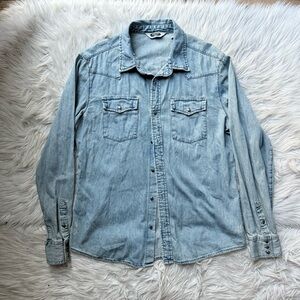 Vintage Distressed Coastal Cowgirl Western Cowboy Denim Jean Shirt XL